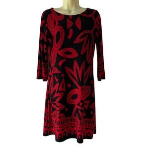 MT Collection Black & Red Print Knit Dress Woman's Size Small Retro Artsy Y2K